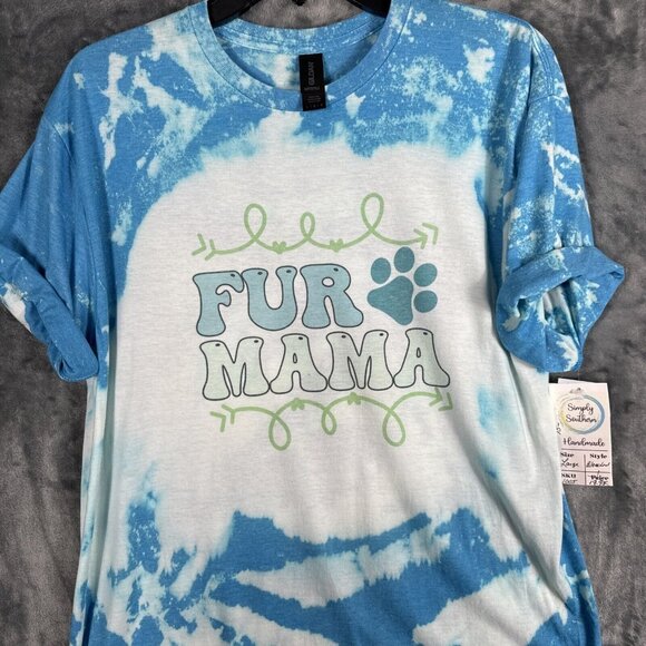 Women’s Dog Mom T Shirt “Fur Mama” Dog Lovers Blue Tye Dyed Shirt Adult Large - Picture 6 of 12